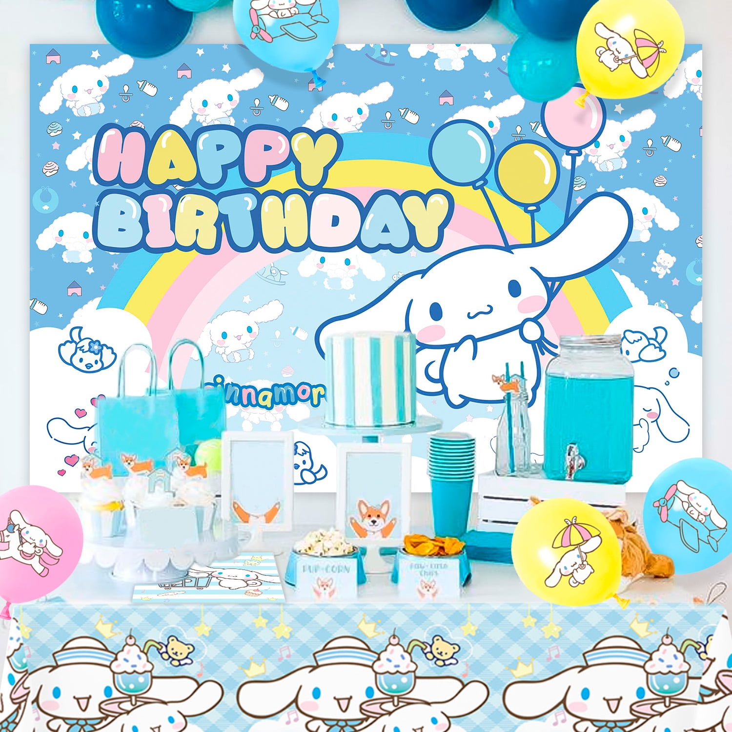 Décoration Anniversaire Cinnamoroll - Assiettes, Ballons, Bannière - Kit Fête Multicolore