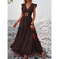 thumbnail image 7 of Womens Chocolate Brown V-Neck Tiered Maxi Dress With Ruffle Sleeves, 7 of 7