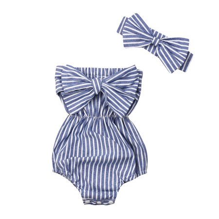 

luethbiezx Toddler Baby Girls Striped Clothes Off Shoulder Romper Bodysuit Jumpsuit