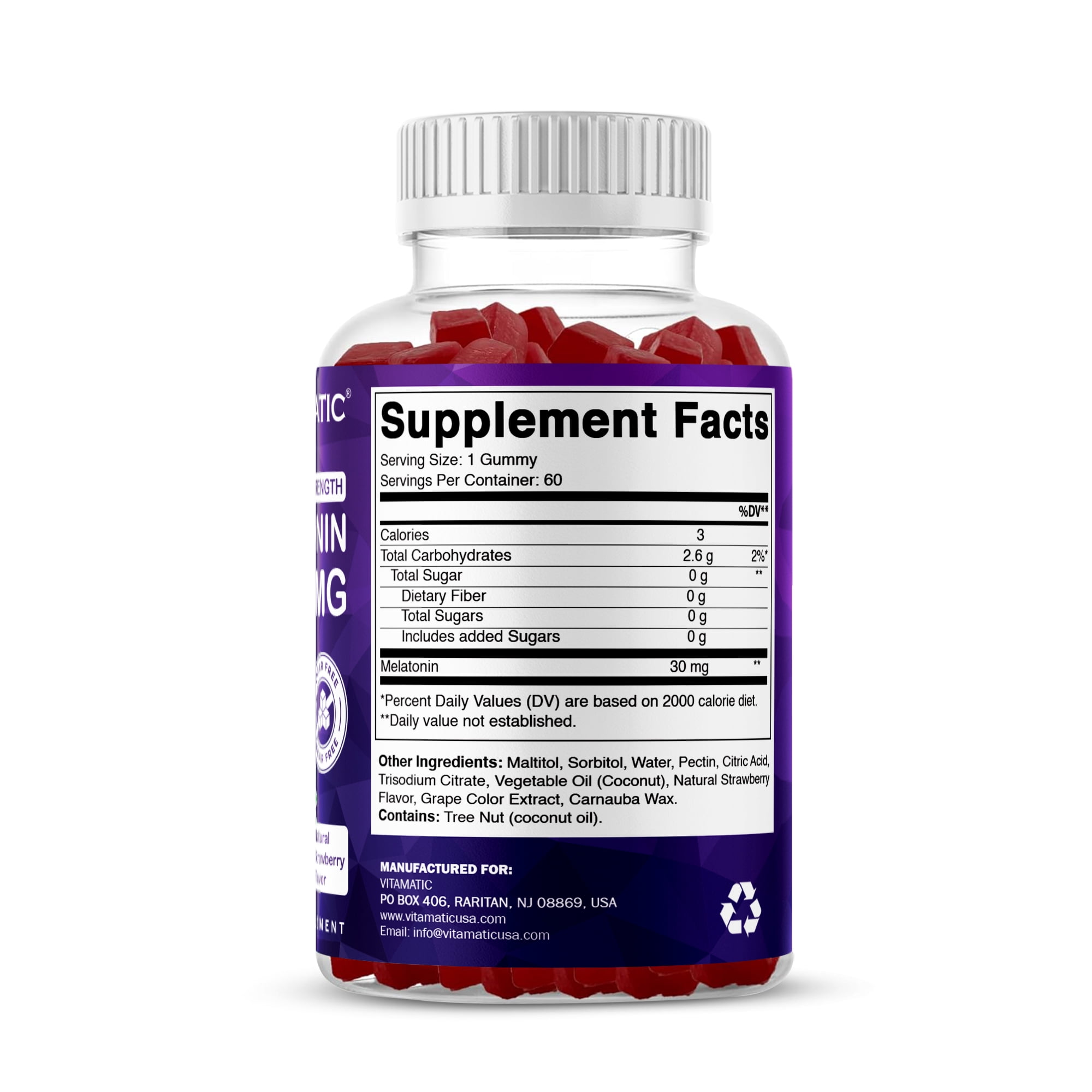 (2 pack) Vitamatic Sugar Free Melatonin 30mg per Gummy - 60 Servings - 60 Vegetarian Gummies - Non-Habit Forming Supplement