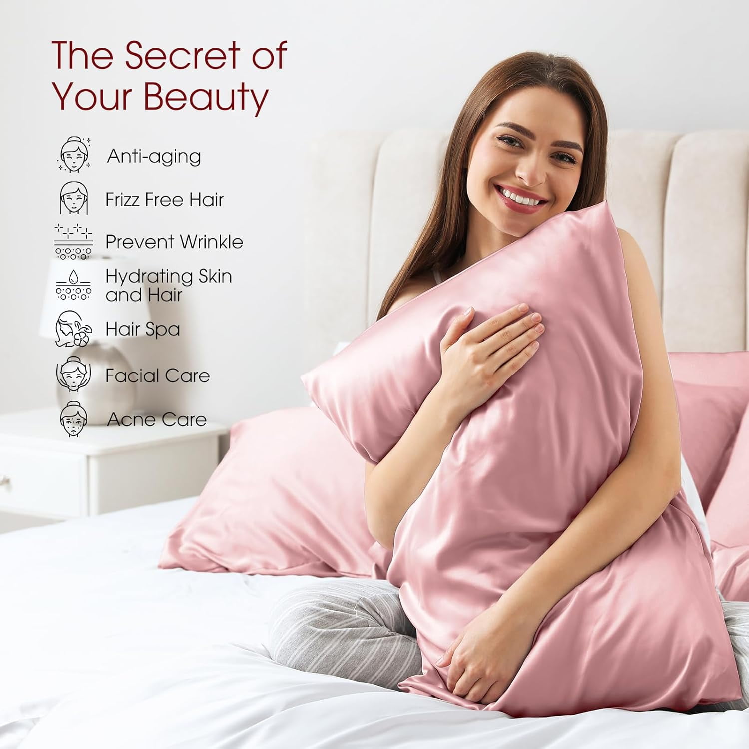 QIUYIDP Silk Pillow Cases 2 Pack Queen Size Mulberry Silk Pillowcase for Hair and Skin Set of 2 Highest Grade 6A Silk Soft Breathable Cooling with Hidden Zipper, White