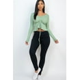 thumbnail image 2 of Ribbed Drawstring Front Long Sleeve Peplum Top, 2 of 5