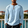 thumbnail image 2 of LNWUY Men's Cotton Linen Shirt Long Sleeve Hippie Casual Beach Stand Up Shirt Solid Color Vintage Lapel Tops Shirt Blue S, 2 of 8