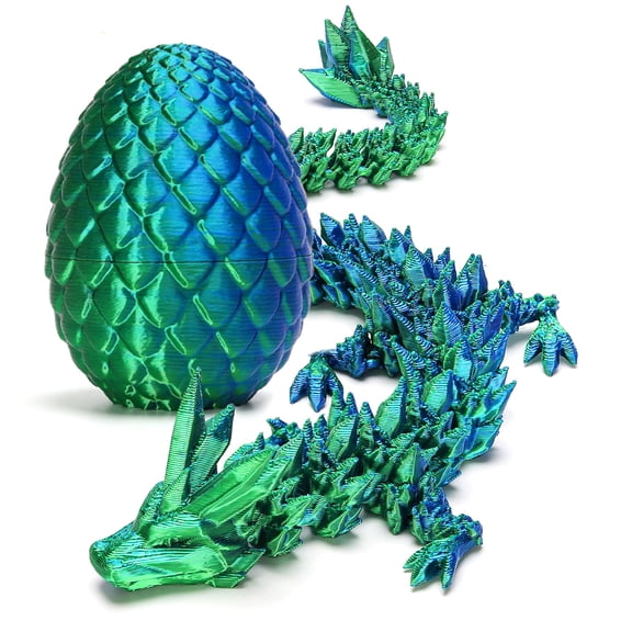 3D Printed Dragon Easter Basket Stuffers Surprise Egg,Articulated Crystal Dragon in Egg,Executive Dragon Fidget Desk Toys,Christmas Decorative Easter Egg Fillers Gifts for Boys Kids (Green)