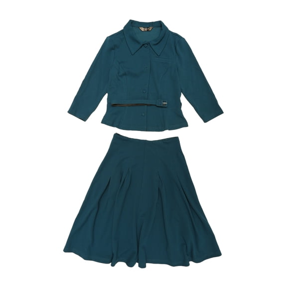Unique Bargains Women's 2 Piece Outfits Long Sleeve Jacket Pleated Skirt Suit Sets M Lake Blue
