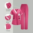 thumbnail image 2 of Pxxlle Scrub Sets for Women Plus Size Elastic Waistband Pants and V Neck Short Sleeve Nurse Uniform with Pockets Hot Pink S, 2 of 10