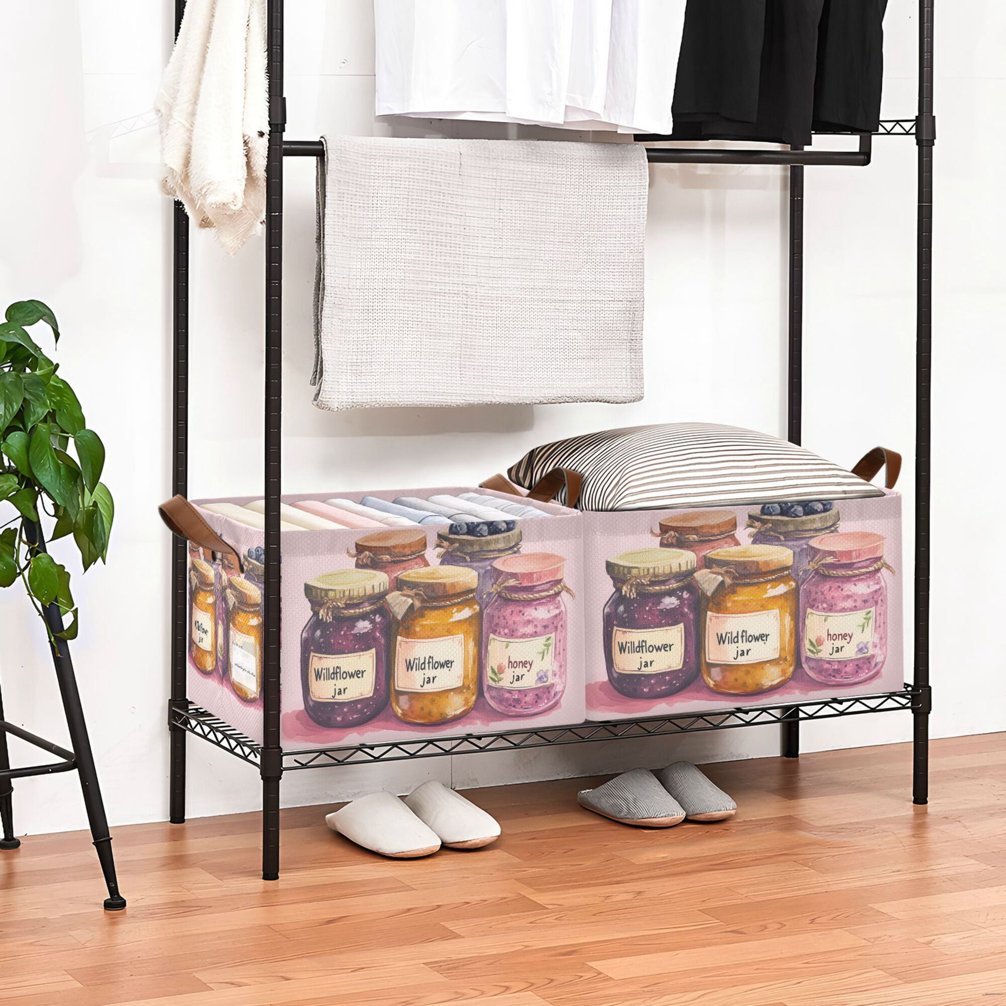 Yayeee Foldable Storage Basket for Shelves with Handles Set of 2 Waterproof Cloth Bins, Watercolor Jam