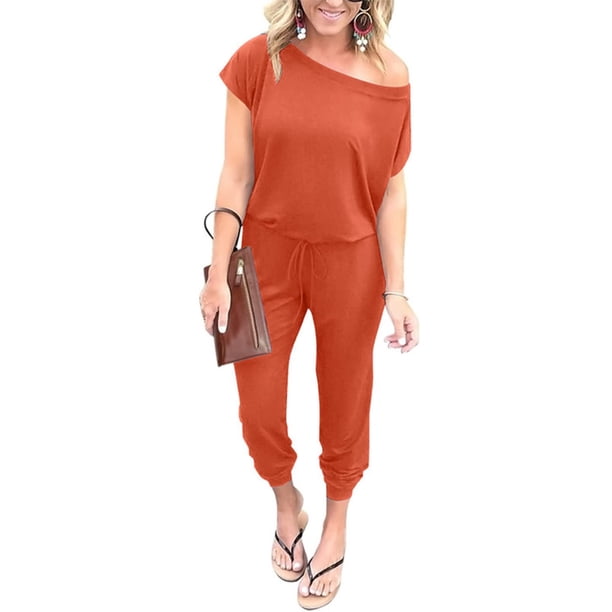 MONO PRETTYGARDEN Enterizo Hombros Descubiertos Naranja Rojo Talla S