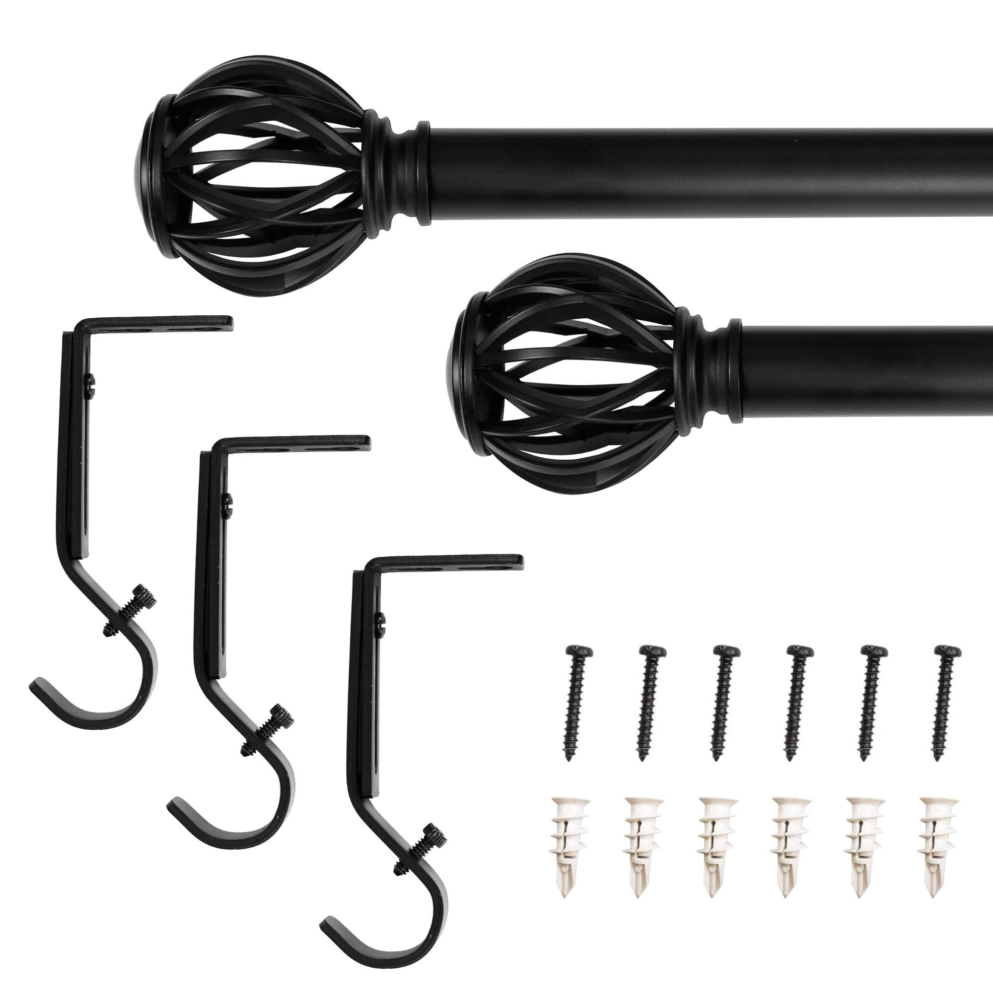 1" Single Curtain Rod Set with Decorative Cage finials