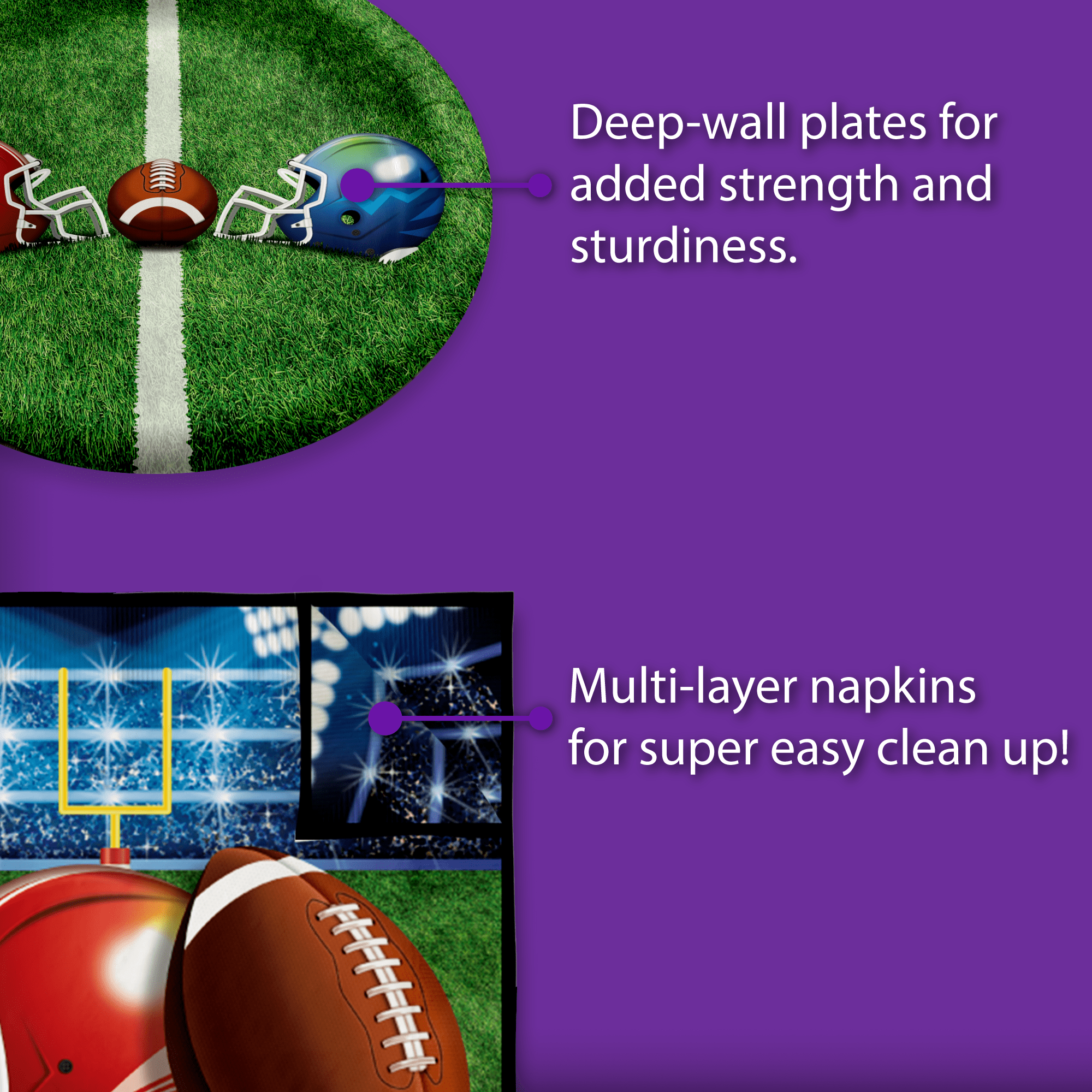 Birthday Galore Sunday Football Party Party Tableware Set Includes Plates Napkins | Kit for 24