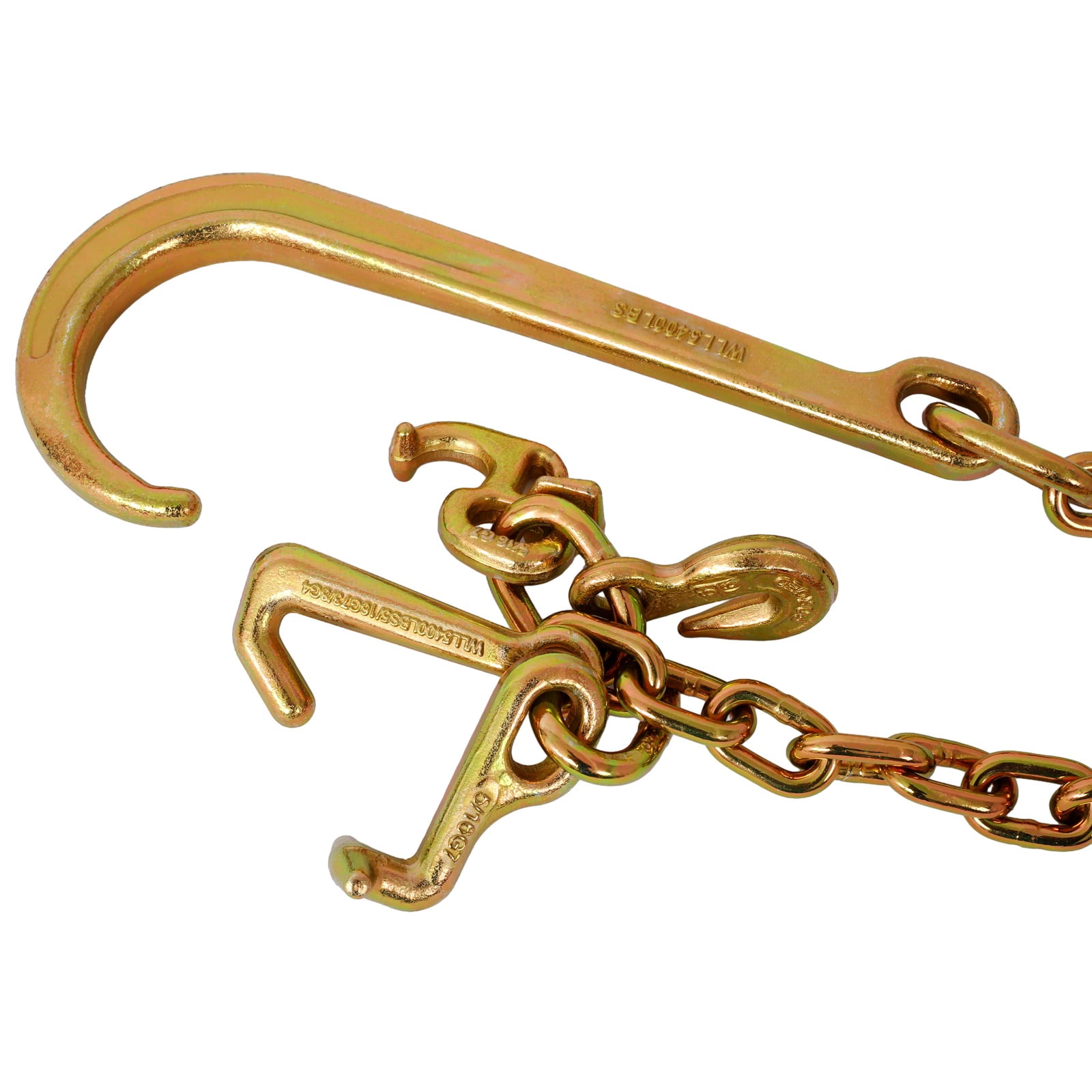 Grade 70 Tow Chain Kit (2-Pack), 5/16" x 10ft Transport Chains with J Hooks & Grab Hooks, 3,700lb Safe Working Load, Zinc Plated for Trucks, Trailers & Equipment