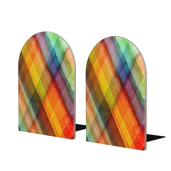 Easygdp Abstract Watercolors Tartan 2 Pcs Bookend Large Capacity Office Book Ends for Home Office Library School Study Decoration