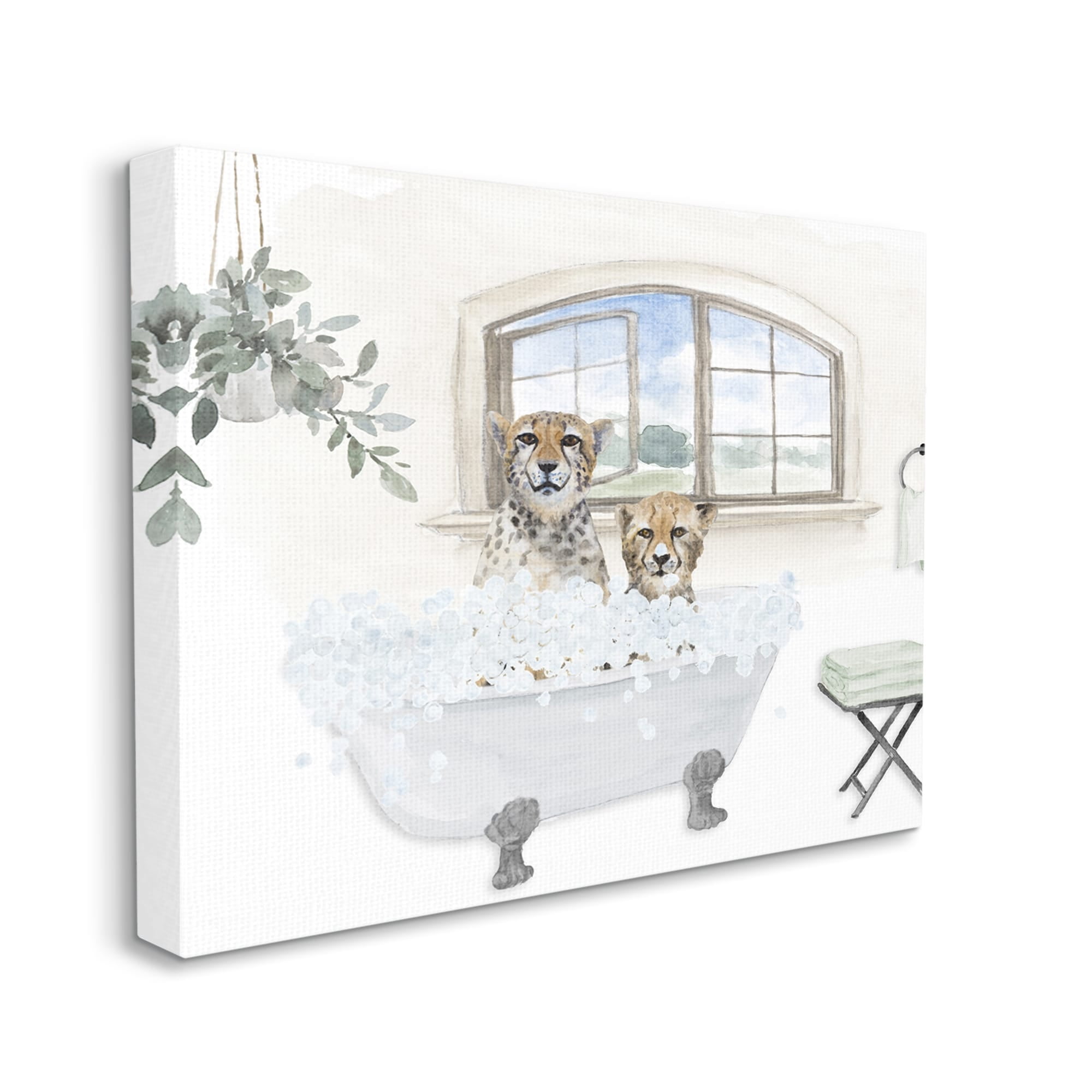 Stupell Cheetah Duo Bathtub Bathroom Scene Animals & Insects Painting Gallery Wrapped Canvas Print Wall Art