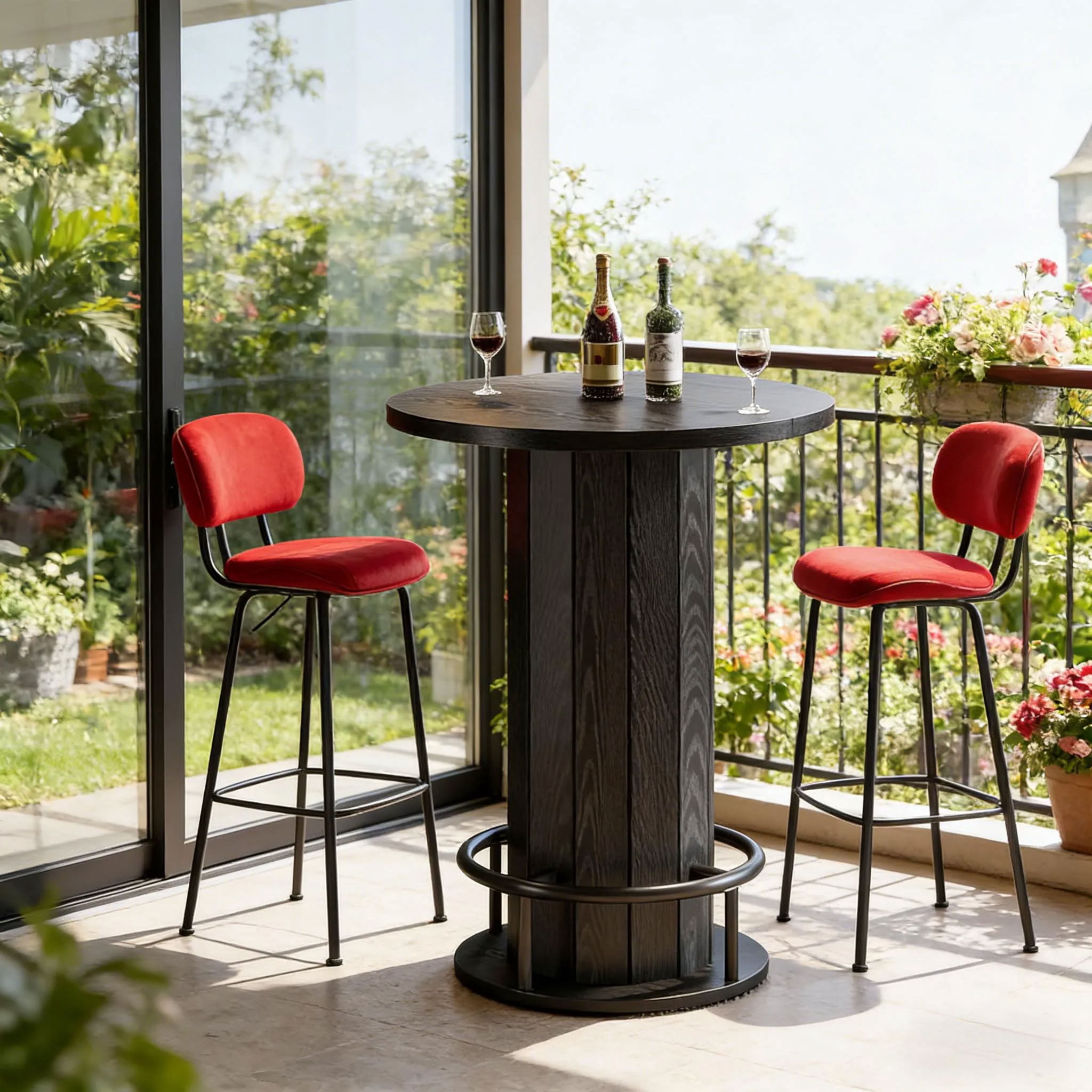 MAYEERTY Round Bar Table with Footrest, Modern Farmhouse Pub Table for Dining Room, Compact Wooden Bistro Table for Small Spaces (Only Table)