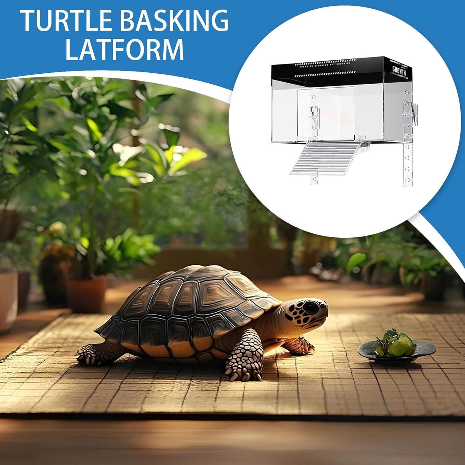 FHBVT Turtle Sunbathing Platform&Large Acrylic Terrarium Aquarium Platform Non-Slip Ramp Easy Install 360°Panoramic View for Water Turtles Reptiles Amphibians Lizards Frogs No Water Volume Reduction