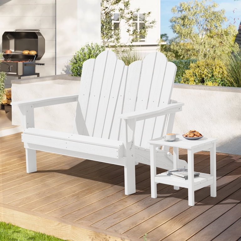 SERWALL, Outdoor Bench, Folding Adirondack Loveseat, White