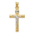 thumbnail image 1 of 14k Two Tone Gold Inri Lord Jesus Christ Crucifix Holy Cross Necklace Charm Pendant Religious, 1 of 6