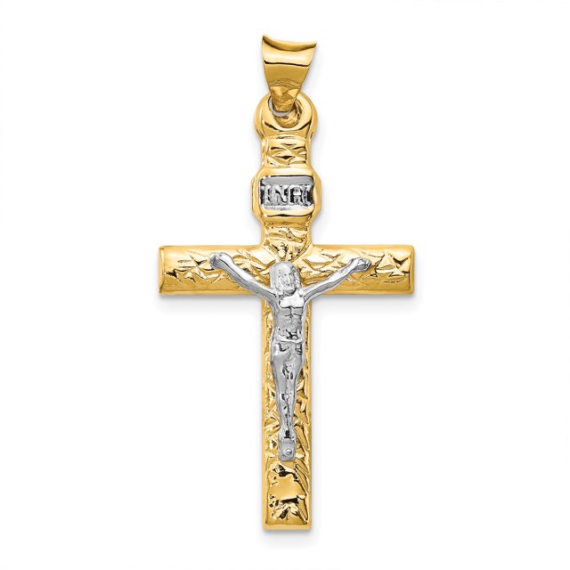 14k Two Tone Gold Inri Lord Jesus Christ Crucifix Holy Cross Necklace Charm Pendant Religious
