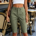 thumbnail image 4 of Women's Knee Length Shorts Baeitkot Women's Solid Color High Waisted Knee Length Shorts Casual Cargo Capris with Pockets Green M, 4 of 6