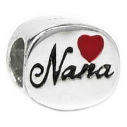 Queenberry Sterling Silver Love Nana Heart European Bead Charm Fits Pandora