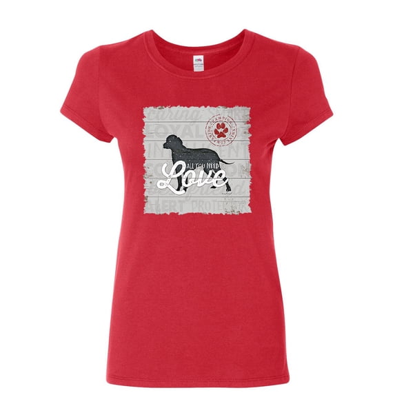 Tee Hunt All You Need is Love Women's T-Shirt Dog Best Friend Doggie Paw Adopt Shirt, Red, Small