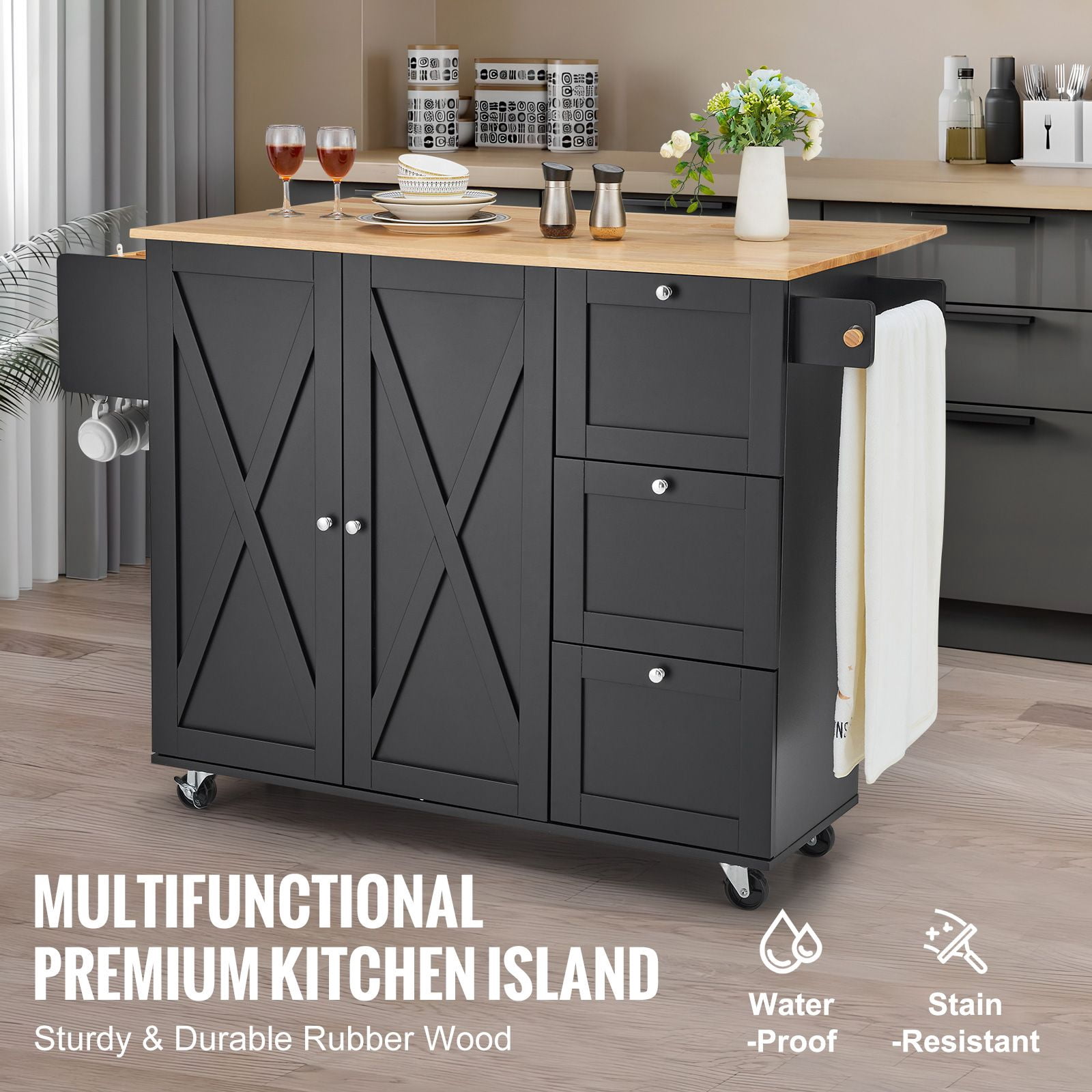 Kitchen Island Cart with Wheels, 2 Drawers & 2 Shelves, Mobile Rolling Storage Cabinet for Kitchen