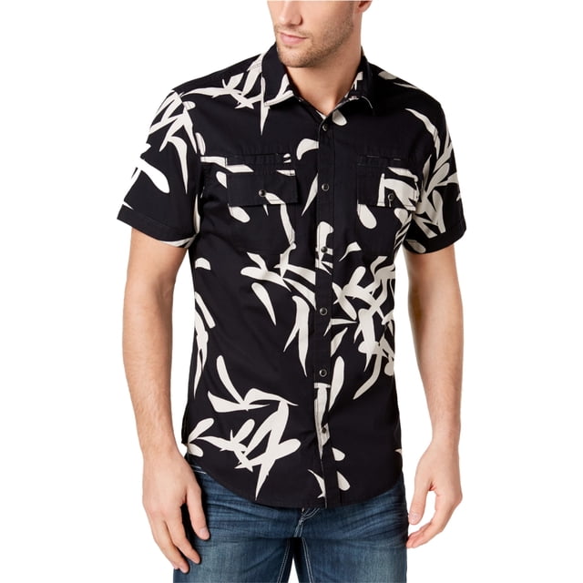 INC Camisa con botones geométricos para hombre, negro, XXX-Large