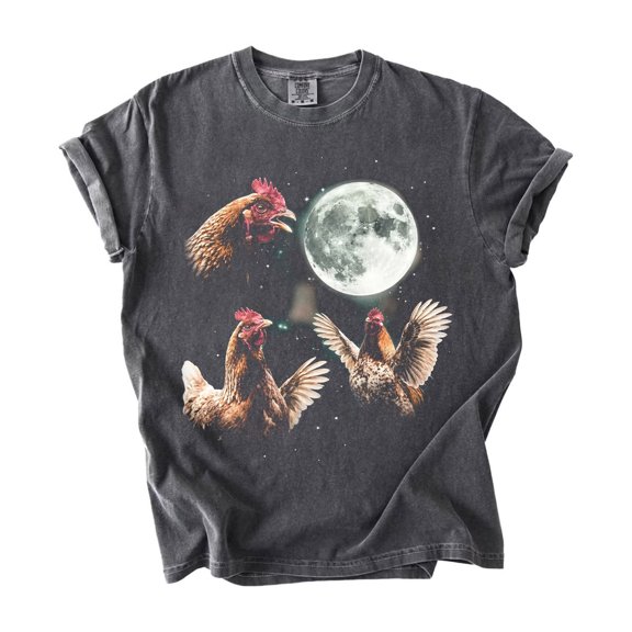 Chicken Howling at the Full Moon Graphic T-Shirt, Vintage 90s Retro Farm Hen Galaxy Tee, Funny Chicken Lover Gift
