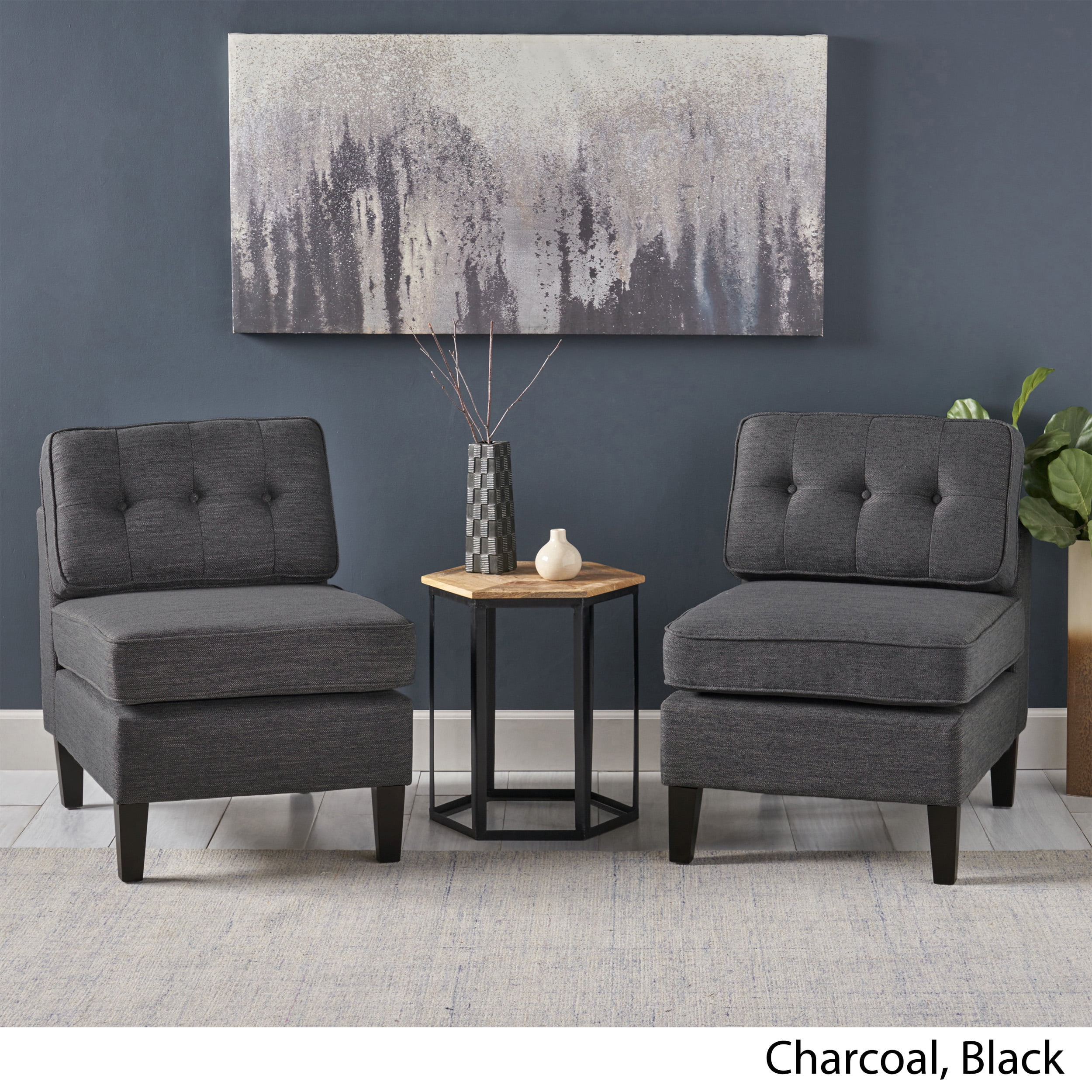Noble House Crowningshield Fabric Slipper Chairs With Button Accents Set Of 2 Charcoal And Dark Brown Walmart Com Walmart Com