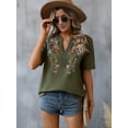 thumbnail image 3 of Mexican Shirts for Women Embroidered Traditional Summer Blouse Floral Tunic V Neck Short Sleeve T Shirt  Green M, 3 of 6