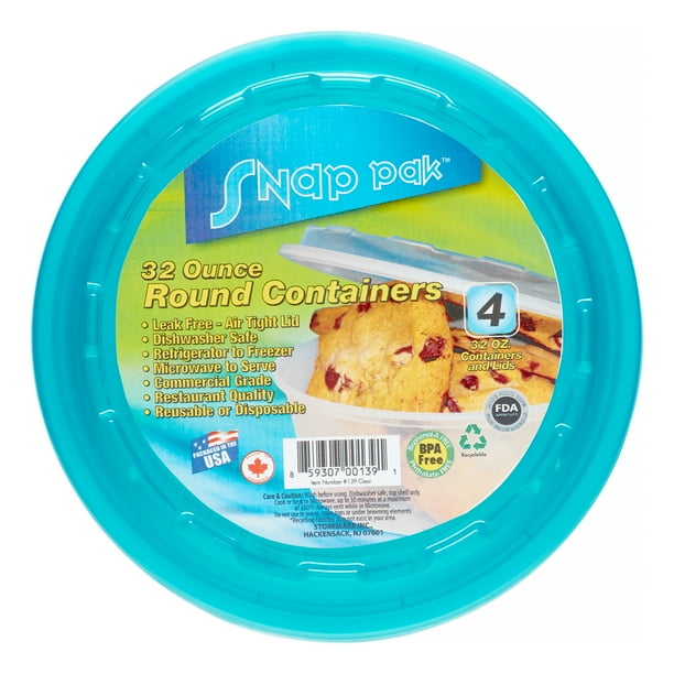 Snap Pak Food Storage Containers, Round, 32 Oz, 4 Ct