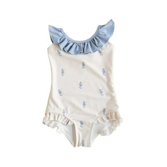 Hienoo Toddler Girls Ruffle One-Piece Swimsuit Quick Drying UPF50 Swimwear, Sizes 1-8