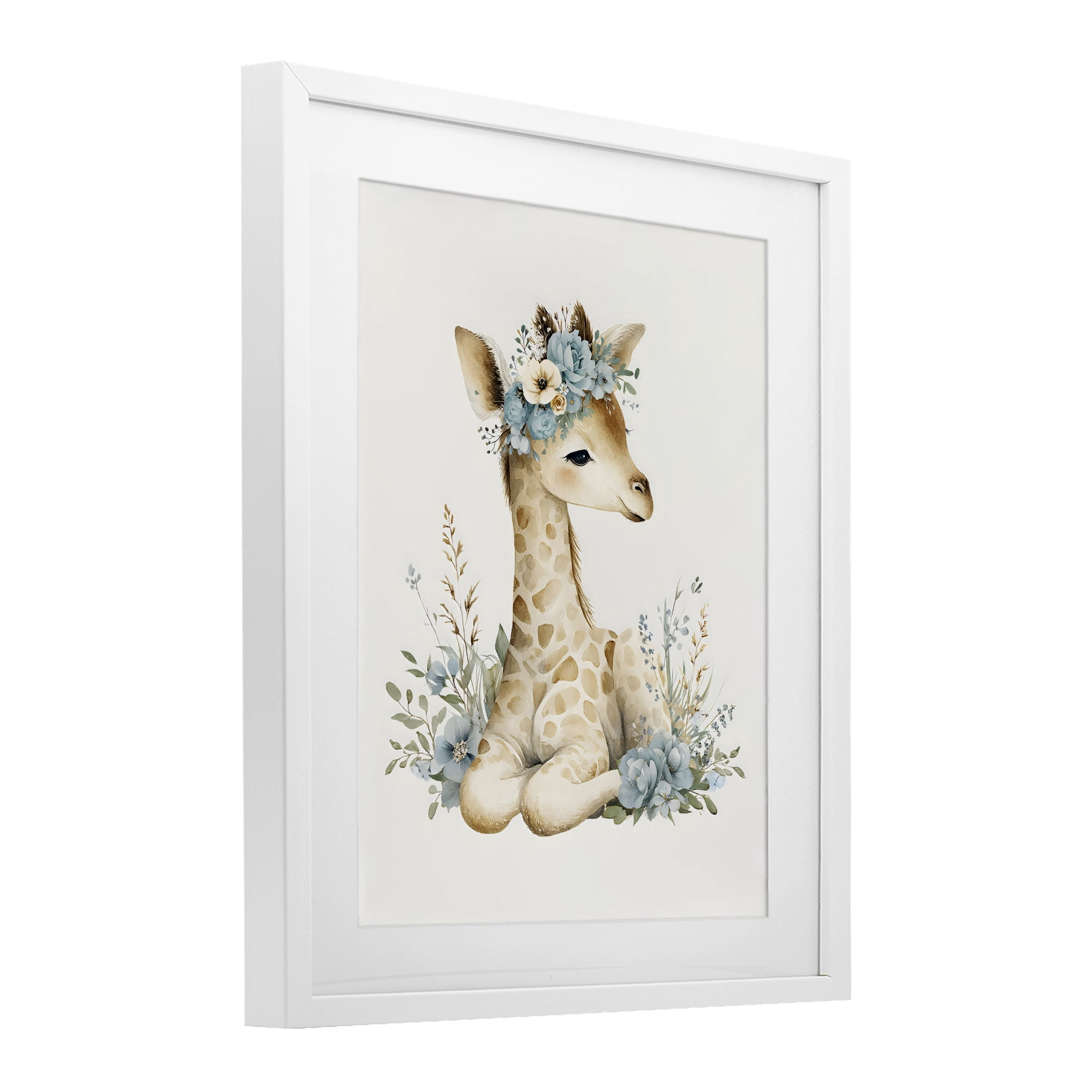Stupell Industries Watercolor Nursery Giraffe White Framed Print Under Glass, design by LSR Design Studio