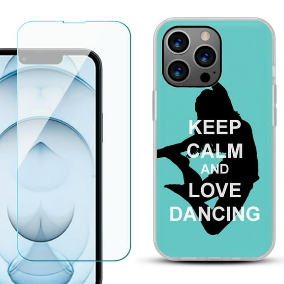 Slim-Fit Gel TPU Phone Case for iPhone 13 Pro Max, with Tempered Glass Screen Protector, by OneToughShield ® - Keep Calm / Dancing