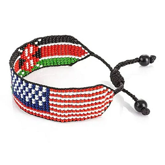 Handmade KENYA/USA Dual-Flag Bracelet - Country Flag Color Handmade Wrist Wrap Bracelet - Beaded and Boho Style Rope Bracelet - Adjustible Bracelet