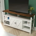 thumbnail image 3 of Emma + Oliver 60 Inch Modern Rustic Farmhouse Media Console Cabinet in White with Rustic Oak Top with Spacious Open and Closed Storage, 3 of 13