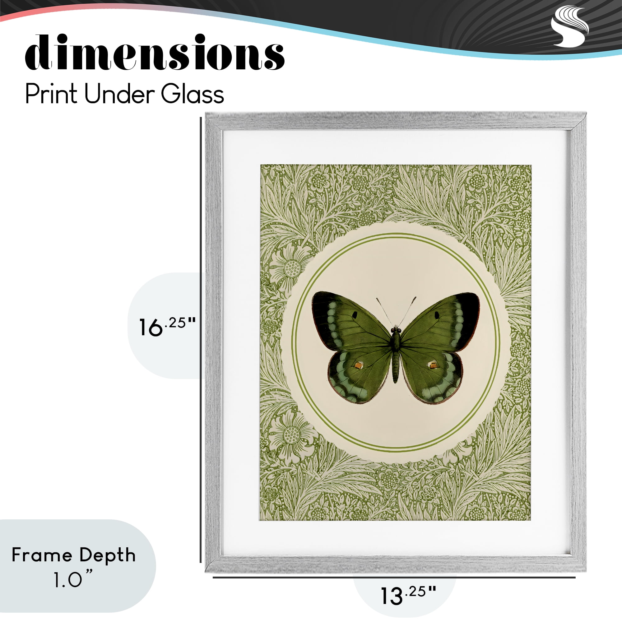 Stupell Industries Green Butterfly Botanical Medallion Gray Framed Print Under Glass, design by LSR Design Studio