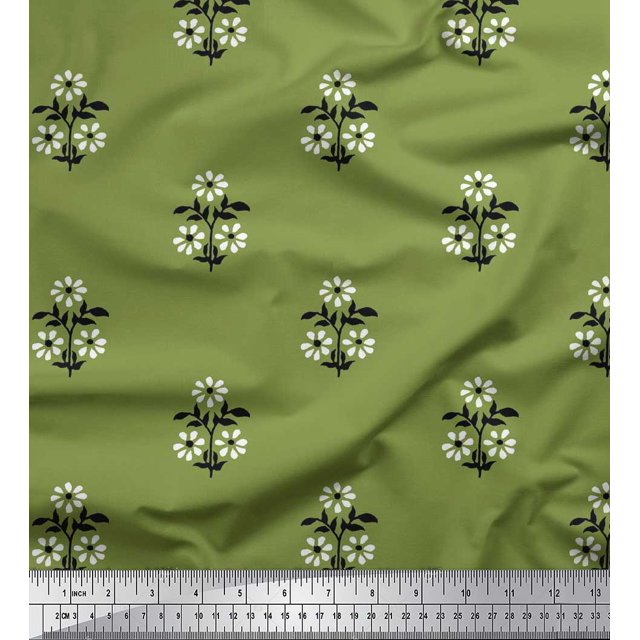 Soimoi Poly Georgette Fabric Leaves & Floral Block Fabric Prints by Yard 52 Inch Wide