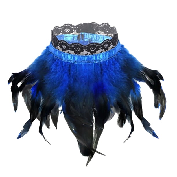 Collar de plumas de imitación negro, envoltura de hombro para puesta en escena, espectáculo, Cosplay Azul Yuyangstore Envoltura de cuello gótico