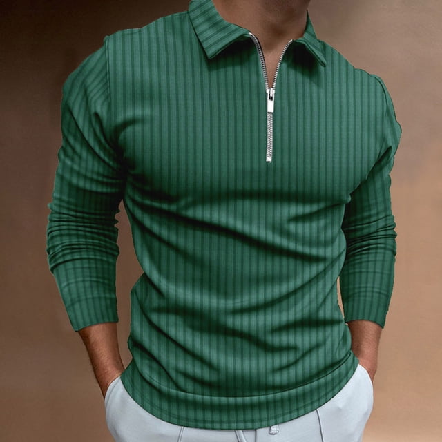 Tops For Men Casual Solid Color Turndown Long Sleeve Tops Pullover Zipper High Elastic Blouse