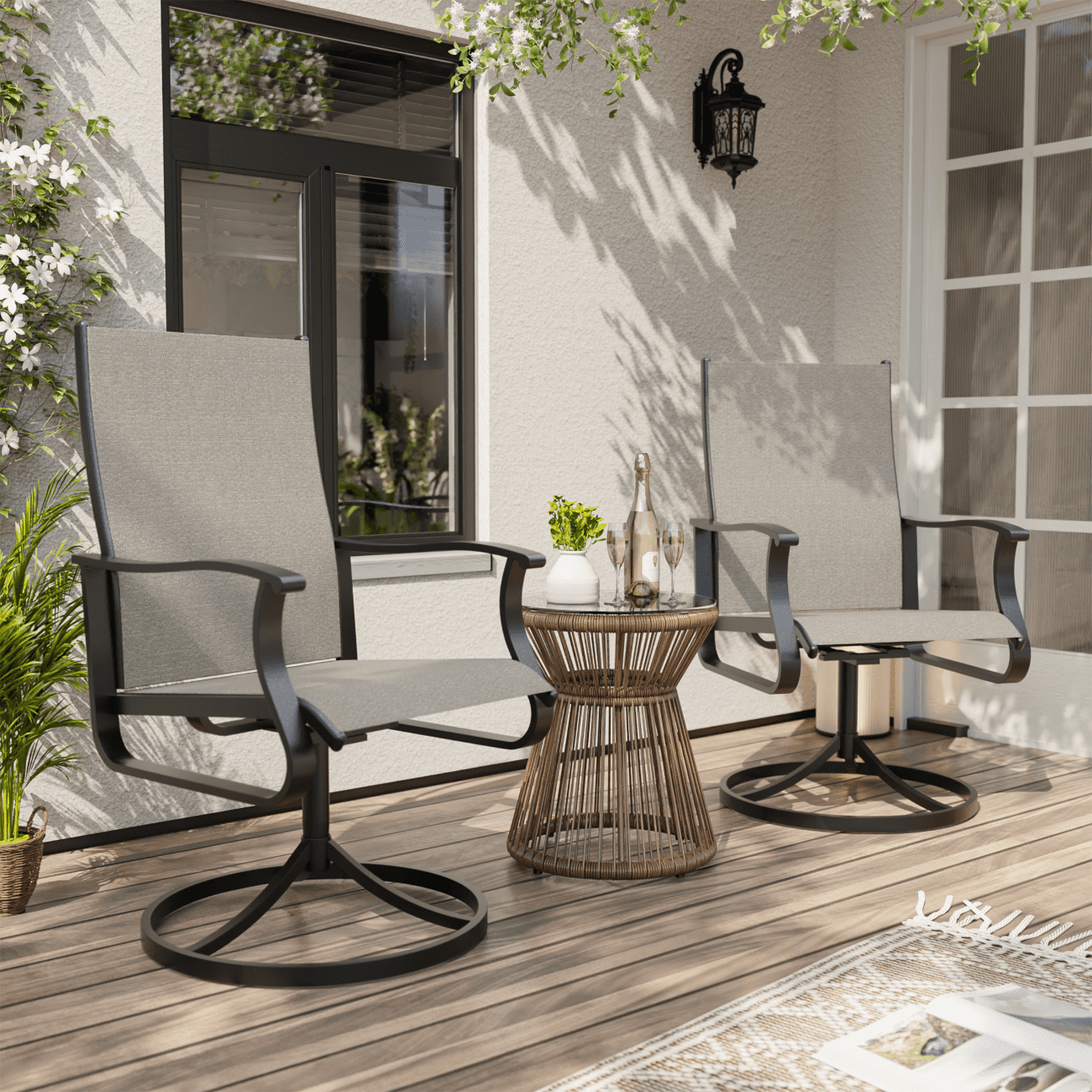 UDPATIO Low Back Outdoor Dining Chair Set of 2, 360° Swivel Patio Chair Outside for Lawn Garden Backyard Deck, Beige