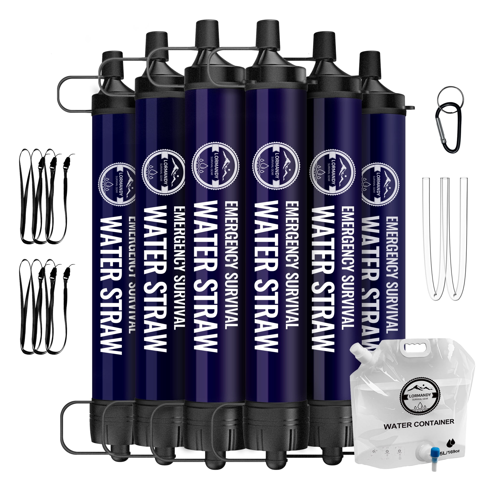 6 PACK Portable Water Filter Straw Mini Water Purifier Survival Gear for Emergencies, Hiking, Camping, Disaster Preparation-Deep Blue