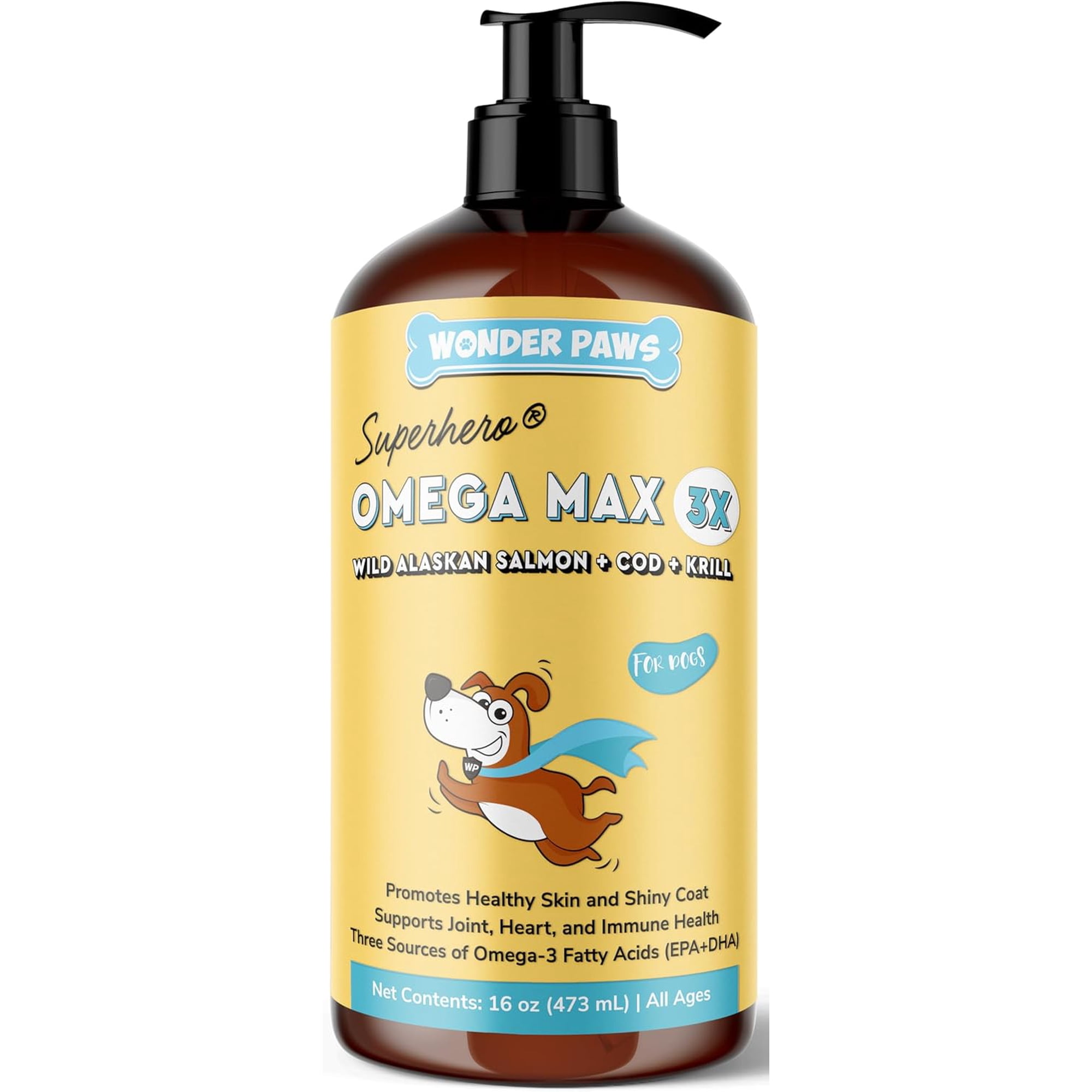 Fish Oil for Dogs-Omega 3 from Salmon, Cod & Krill – Skin, Immune, Joint & Heart Support – 16 oz
