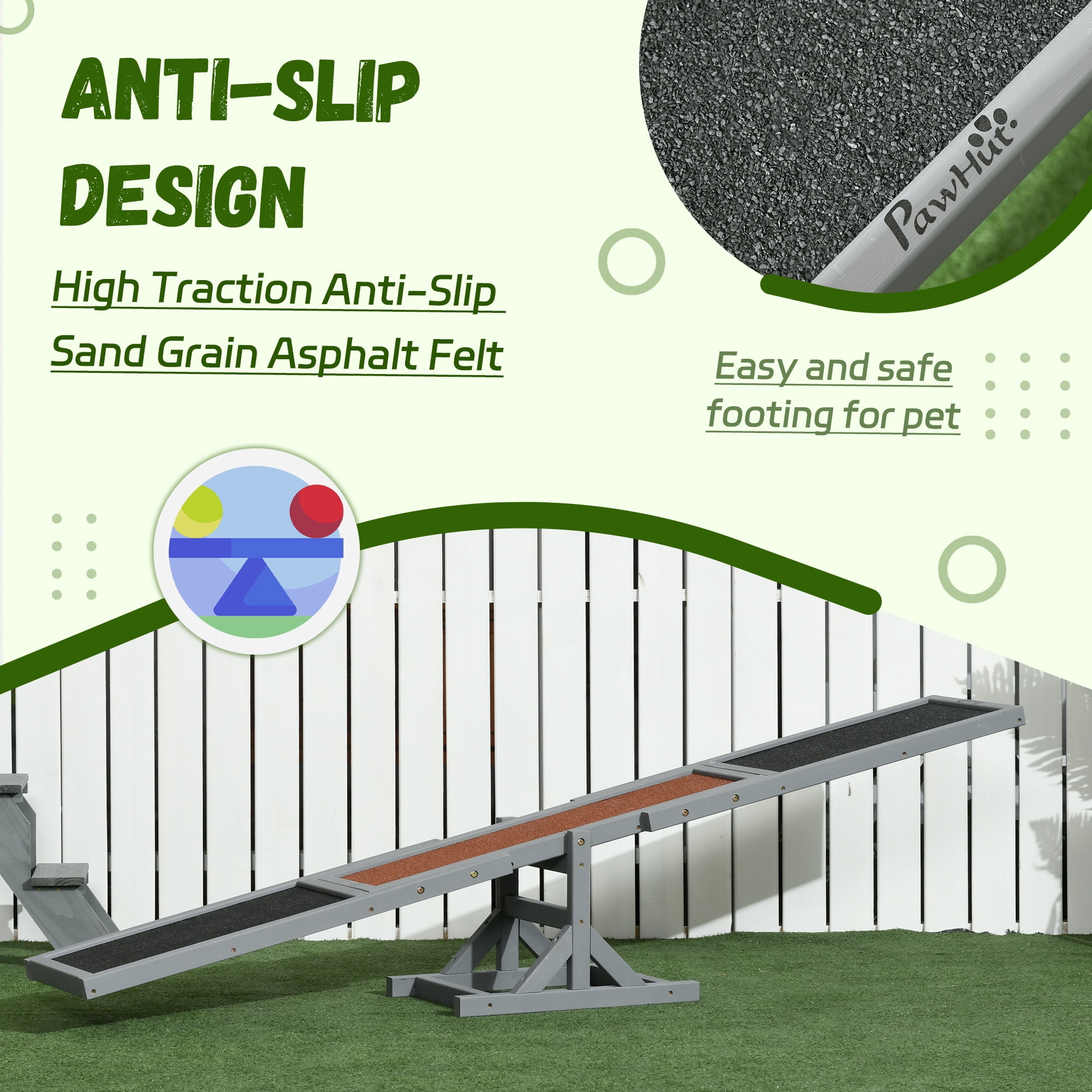 Wooden Dog Agility Seesaw, 71" Pet Training Exercise Teeter Totter, Weather Resistant Outdoor Platform Toy with Anti-Slip Surface, Gray for All Sized Dogs
