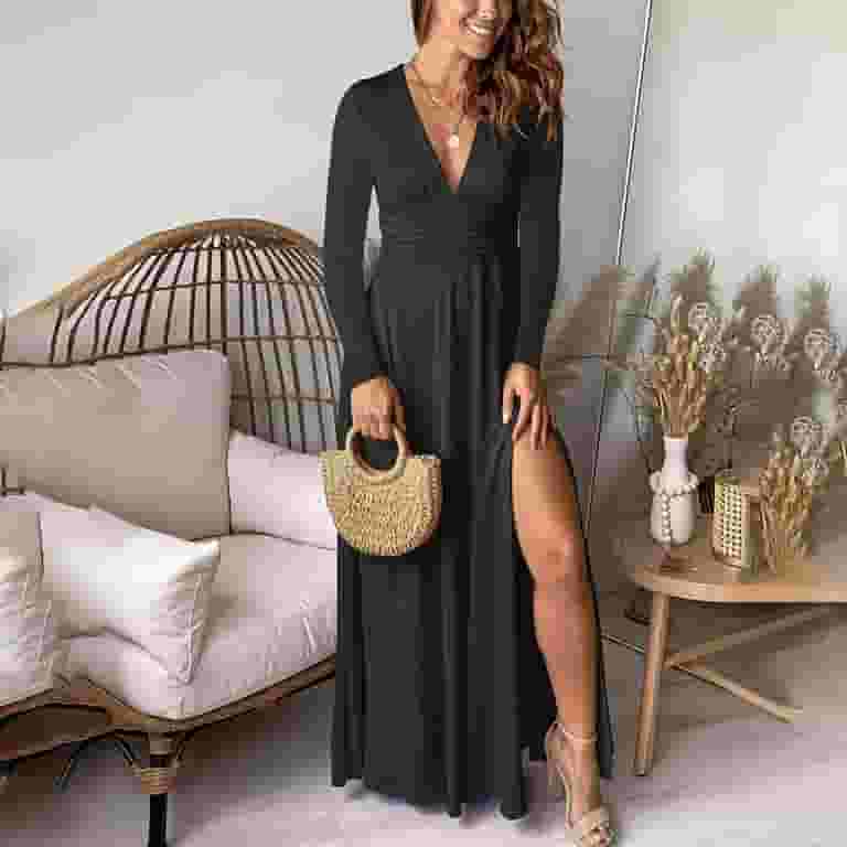 Fashion Elegant Polka Dot Split Joint Fold V Neck Waist Skirt Dresses Fashion Elegant Polka Dot Split Joint Fold V Neck Waist Skirt Dresses