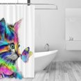 thumbnail image 2 of Cortina de ducha con diseño de gato arcoíris, linda cortina de ducha con mariposa, tela resistente al agua, cortina de baño para amantes de los gatos, 72x72 pulgadas, 2 of 5