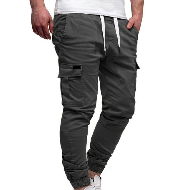 Dagugfen Cargo Pants for Men Drawstring Fitted Lightweight Casual Outdoor Hiking Pants with Multi Pockets Solid Color