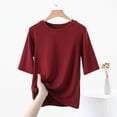 thumbnail image 5 of Ohufall Women's 1/2 Sleeve T-shirts Fashion Casual Solid Color Pullover Short Sleeve Round Neck Blouses Summer Stretchy Loose Fit Home Tee Tops, 5 of 5