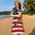 thumbnail image 4 of Fotbe Robe Motif Drapeau Américain et Baseball Décontractée Mode Femme Manches Courtes Robe Maxi Robe T-Shirt Rayée Longue à Blocs de Couleur, 4 of 6