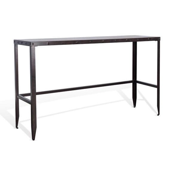 Ayka Sofa Bar Table w Nailhead Accent, 60 Inch Rectangular Brown Wood